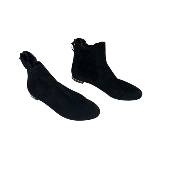 Miu Miu Black Suede Bejeweled Heel Booties - Picture 4 of 5